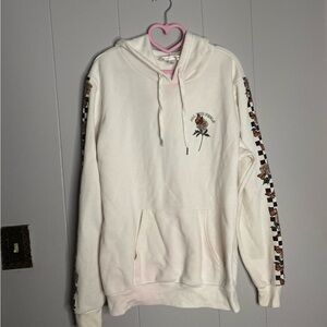 Vans Cream Hoodie with Floral and Checkered Sleeves